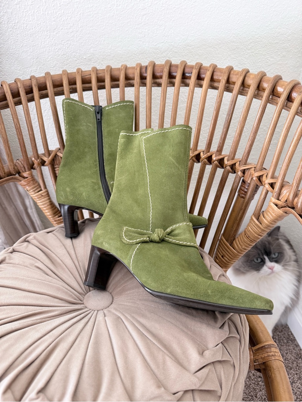 Gabor Green Suede Y2K Ankle Boots